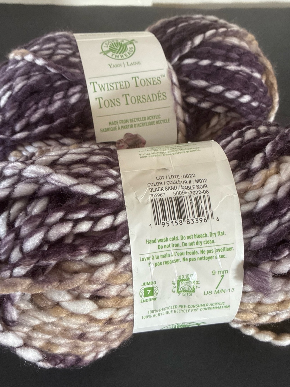 Twisted Tones Black Sand Yarn - Soft Black & Cream Blend Set Of 2 Loop Threads